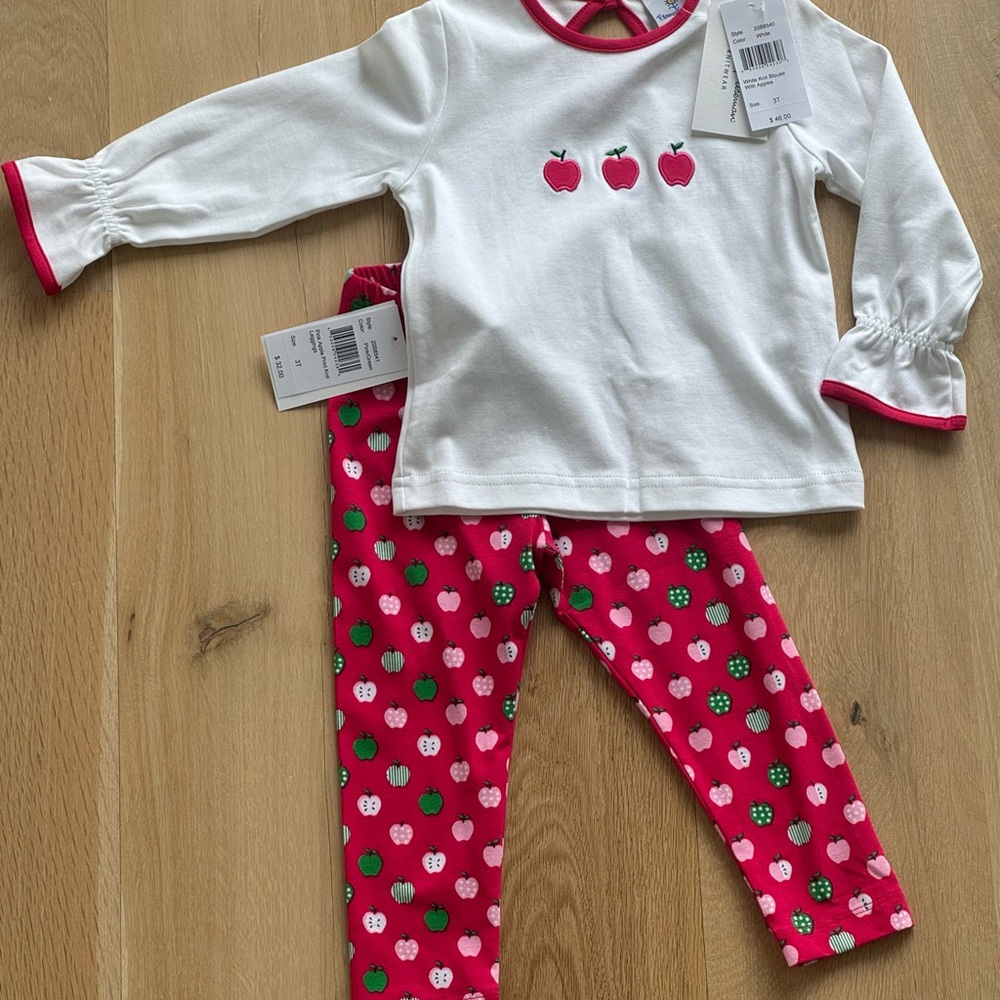 Florence Eiseman Apple Print Kids Set - White and Pink